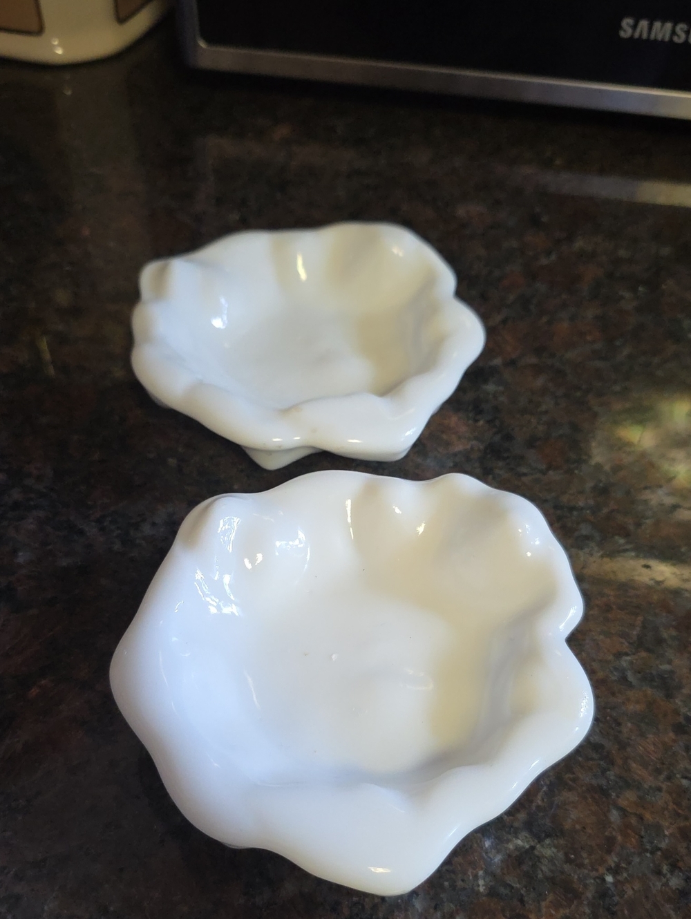 Milk Glass Ruffled Ceramic Butter Or Trincet Dishes - Set of 2
